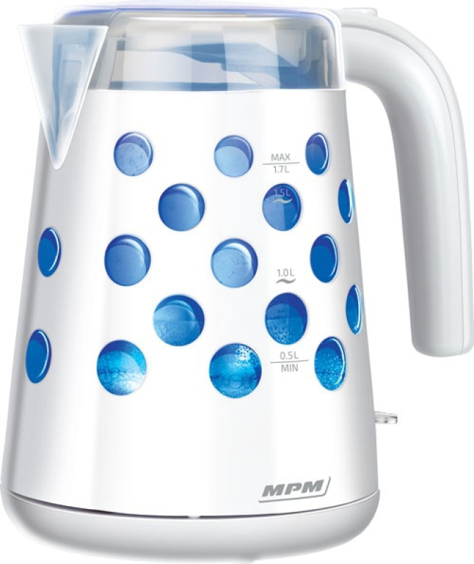MPM Vízforraló 1,7L 2200W fehér (kék LED pöttyös) (MCZ-86)