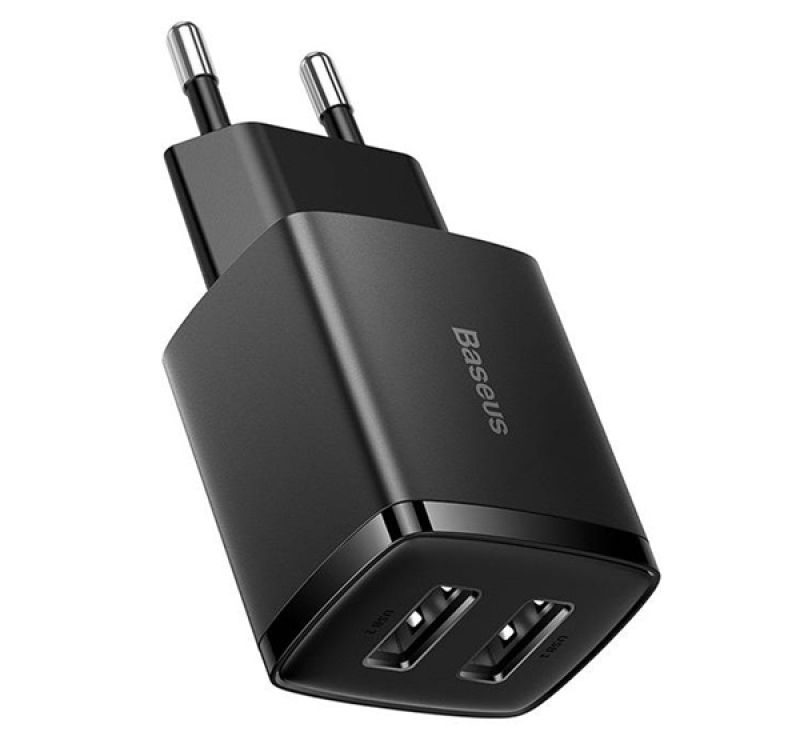 Baseus COMPACT hálózati töltő 2 USB aljzat (10.5W, gyorstöltő) FEKETECCXJ010201