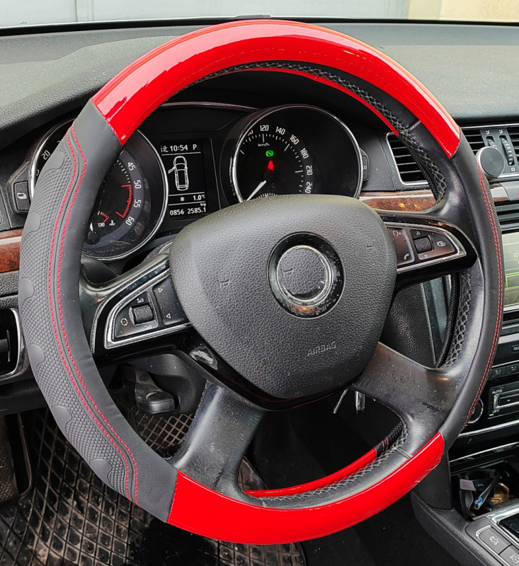 Műbőr kormányvédő 38cm fekete-piros (203-9)