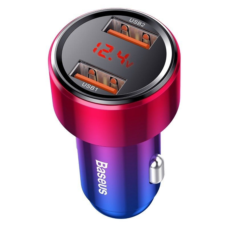 Baseus autós töltő, Magic Series Dual QC digitális kijelzővel gyors töltés, 45W, piros-kék (CCMLC20A