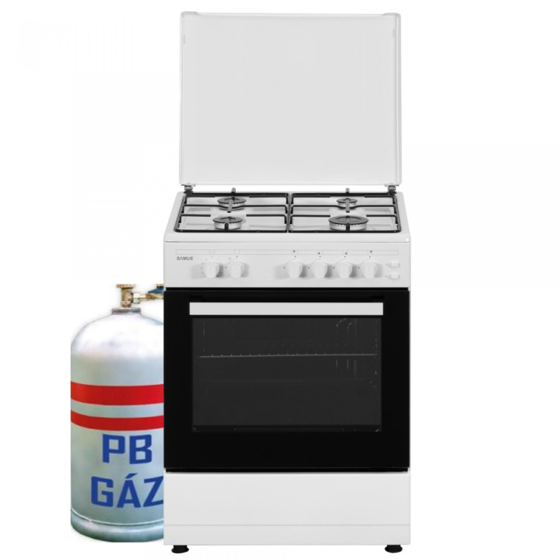 Samus (SM654APGS) gáztűzhely PB-gáz üzemű, 4 égős, piezo, 60 cm, fehér (SM654APGS)