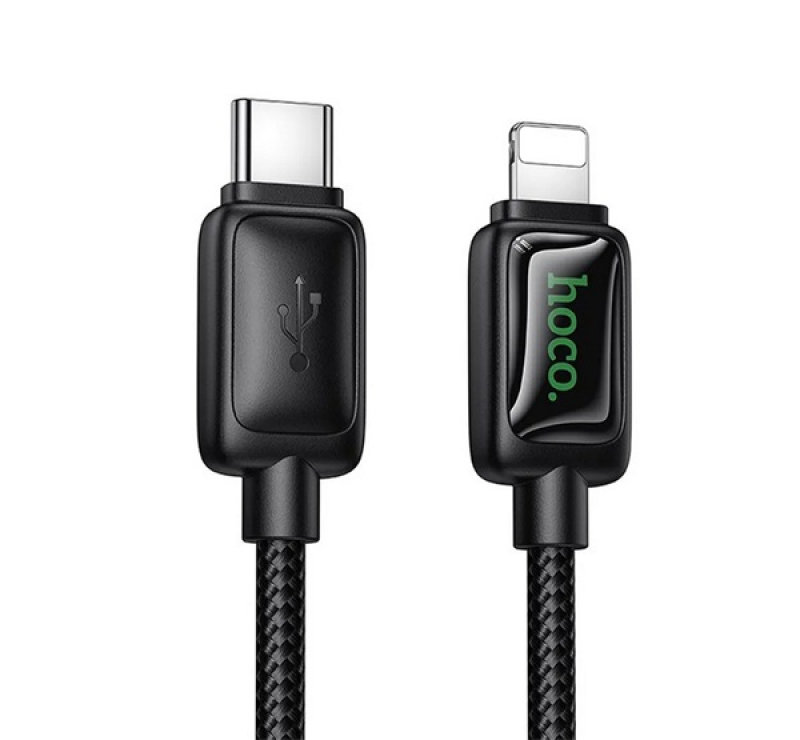 HOCO U146 adatkábel (Type-C - lightning, 30W, PD gyorstöltő, LED kijelző, 120cm) FEKETE