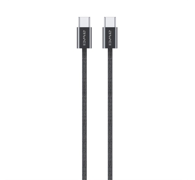 Awei CL-219T adatkábel (Type-C - Type-C, 60W, 100cm, gyorstöltő, cipőfűző) FEKETE