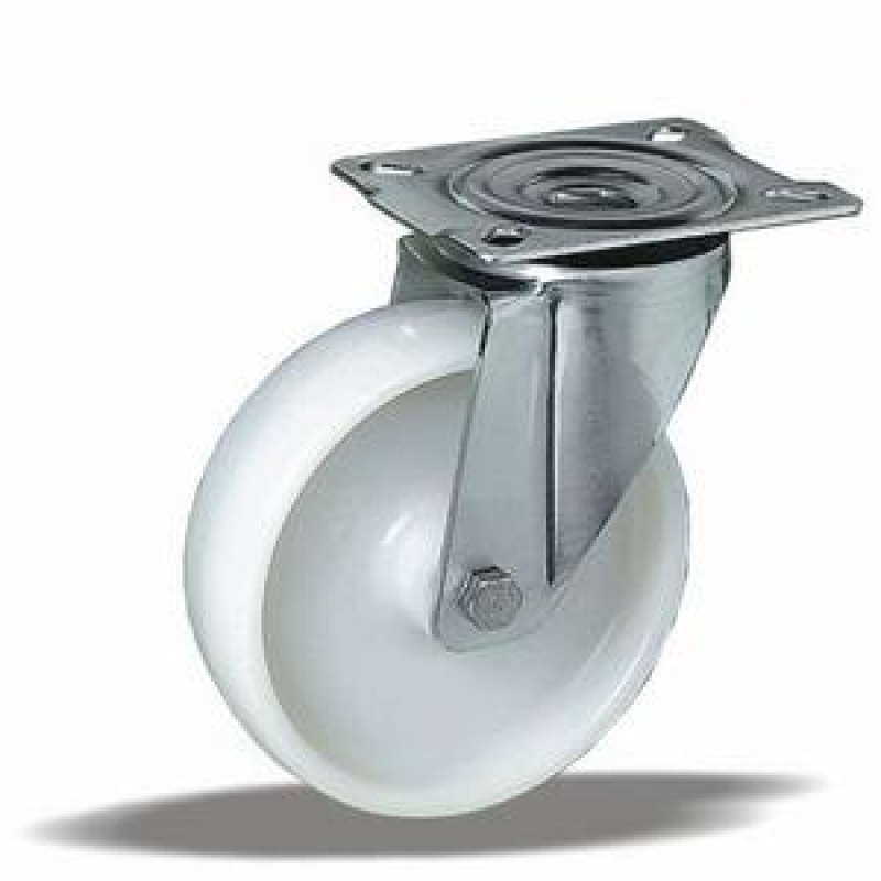 Kerék önbeálló PA inox villás tűgörgős 100mm, fehér (11760)