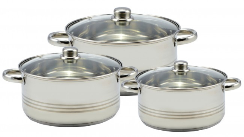 Rozsdamentes lábas szett, üvegfedővel 3-5-6,5 L (11864)