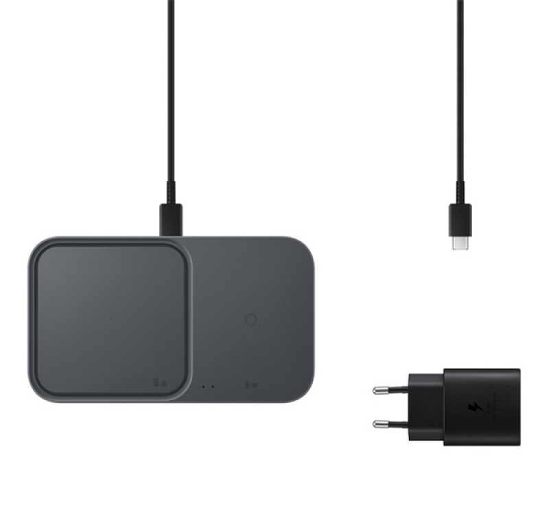 Samsung asztali töltő (15W, gyorstöltő, wireless, dual + hálózati töltő) FEKETE