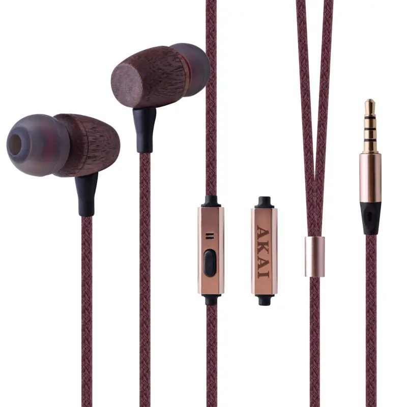 Akai Bambusz vezetékes  fülhallgató mikrofonnal (BTE-W200F)