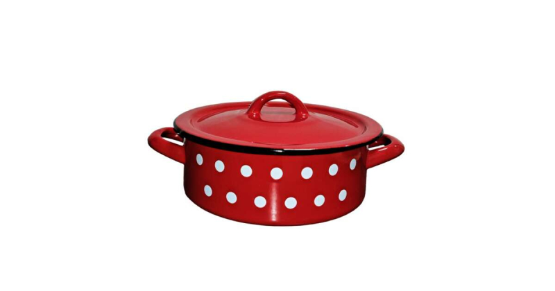 Bonyhádi pöttyös zománcozott lábas + fedő 14 cm