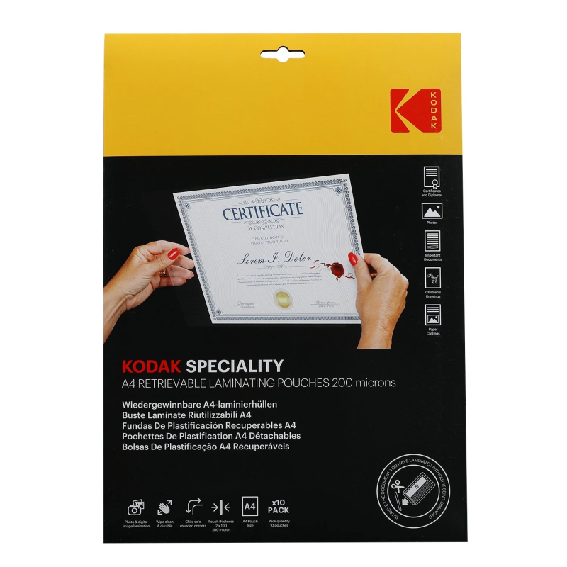 Kodak visszaszedhető lamináló fólia A4, 200 micron, 10 db (KO-LMA4RET-PK10F)