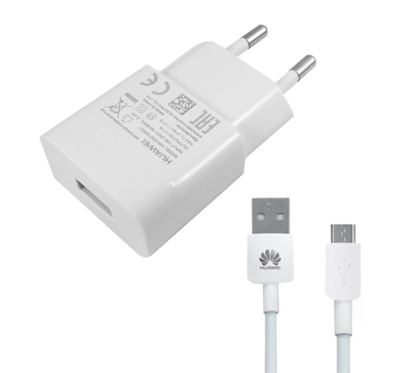 Huawei HW-050100E01W hálózati töltő USB aljzat (5W + microUSB kábel) FEHÉR