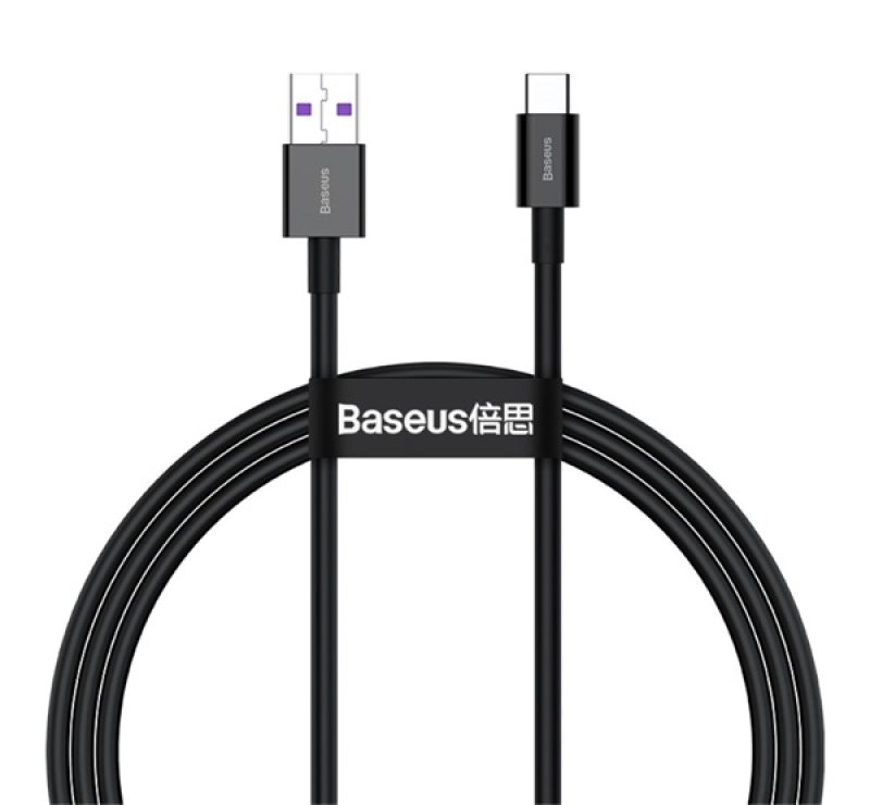 Baseus adatkábel (USB - Type-C, 66W, törésgátló, gyorstöltő, 200cm) FEKETECATYS-A01