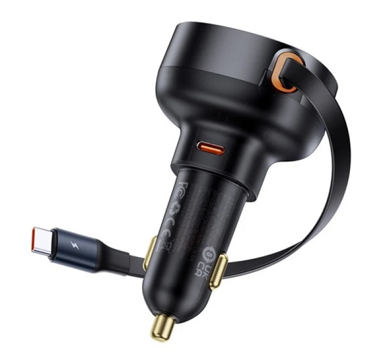 Baseus ENJOYMENT PRO autós töltő Type-C aljzat (60W, PD gyorstöltő 3.0 + lapos Type-C kábel) FEKETEC