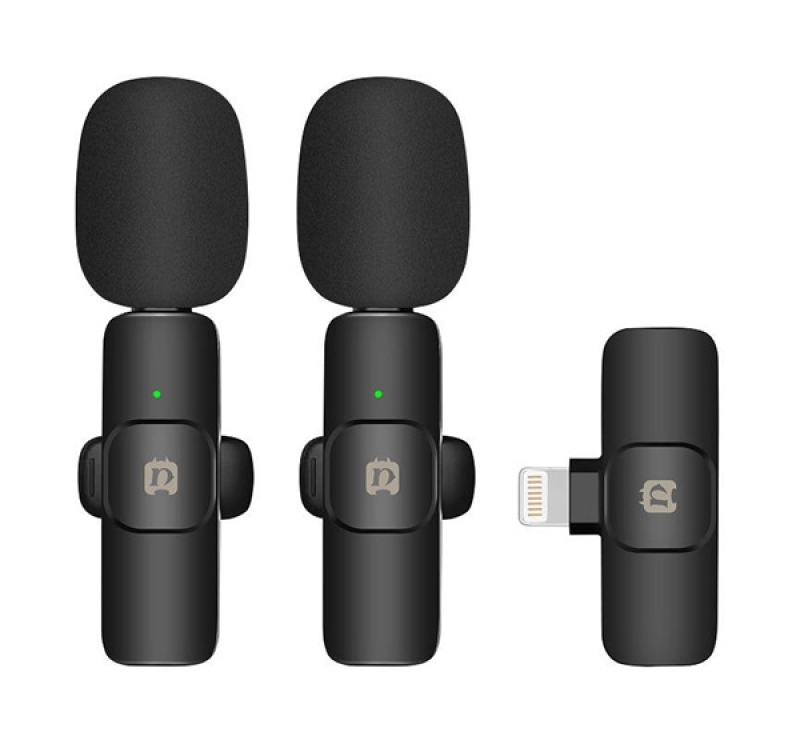 PULUZ bluetooth mikrofon 2db (lightning, LAVALIER csíptethető, zajszűrő + töltőtok) FEKETEPU3150B