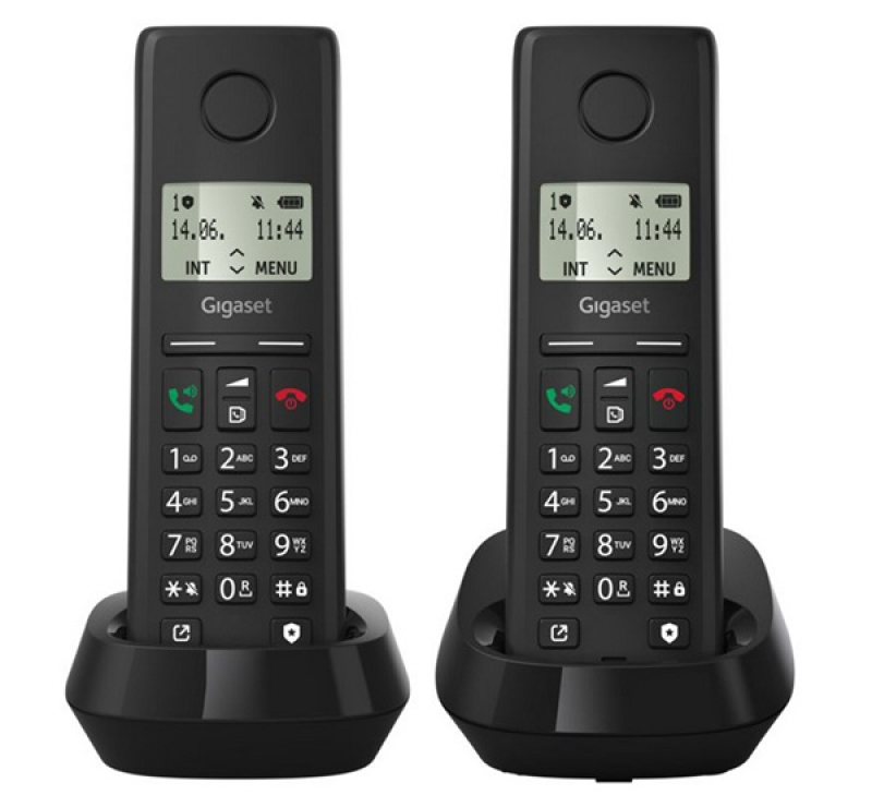 Gigaset PURE 200 DUO telefon készülék (vezeték nélküli, 1 bázis, 2 kézibeszélő, DECT) FEKETEL36852-H