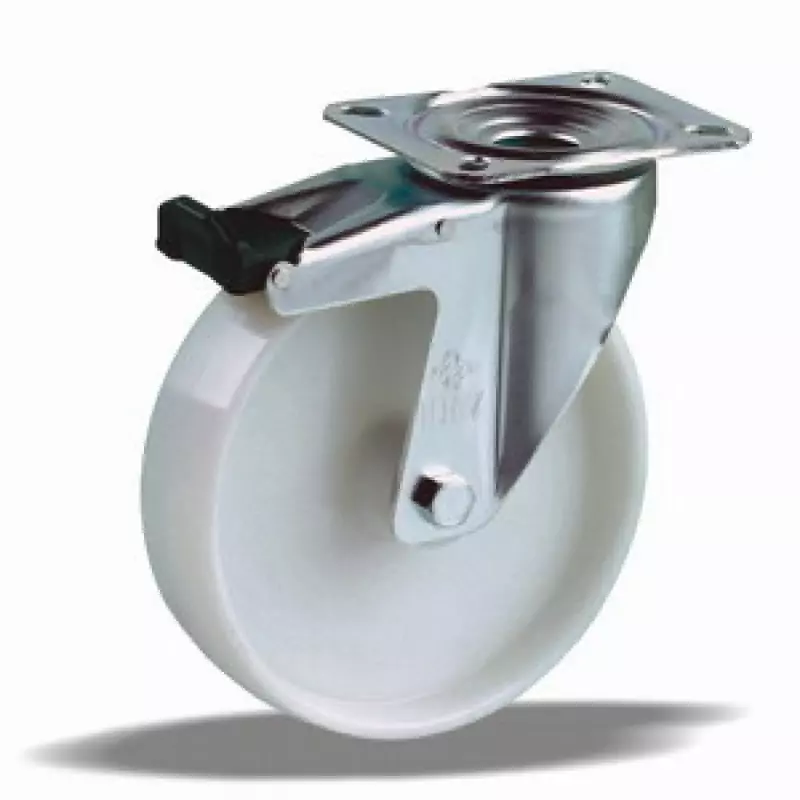 Kerék önbeálló PA inox villás tűgörgős fékezhető 100 41295 (11762)