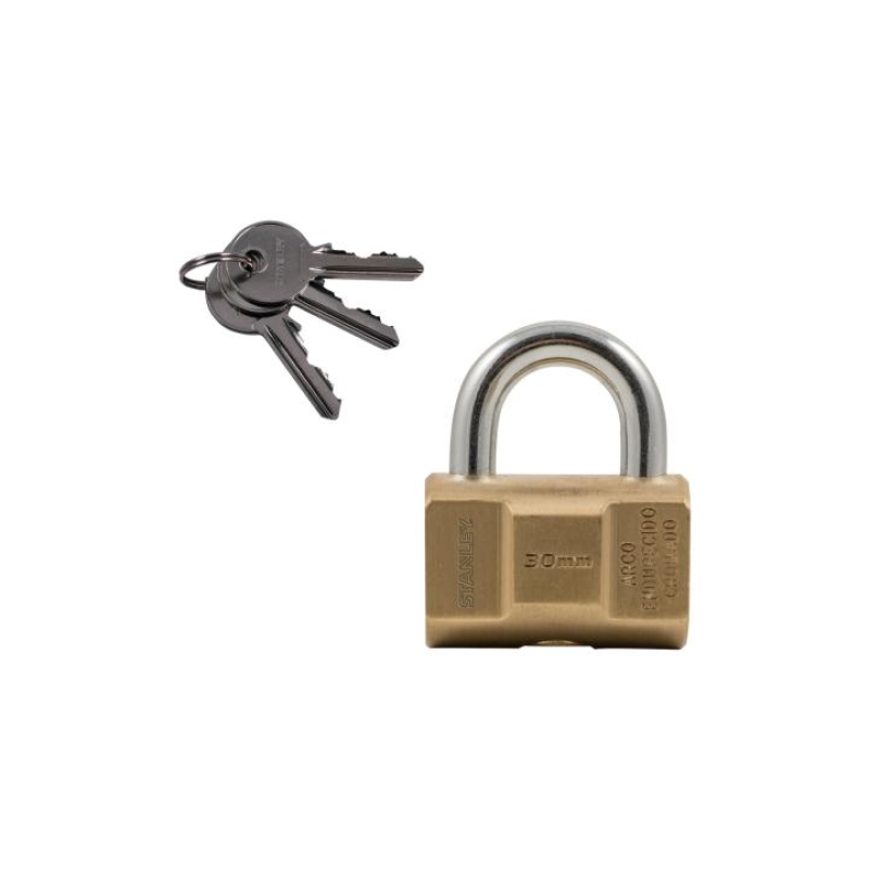 STANLEY hengeres sárgaréz lakat, 30mm, 3 kulcsos (S742-045)