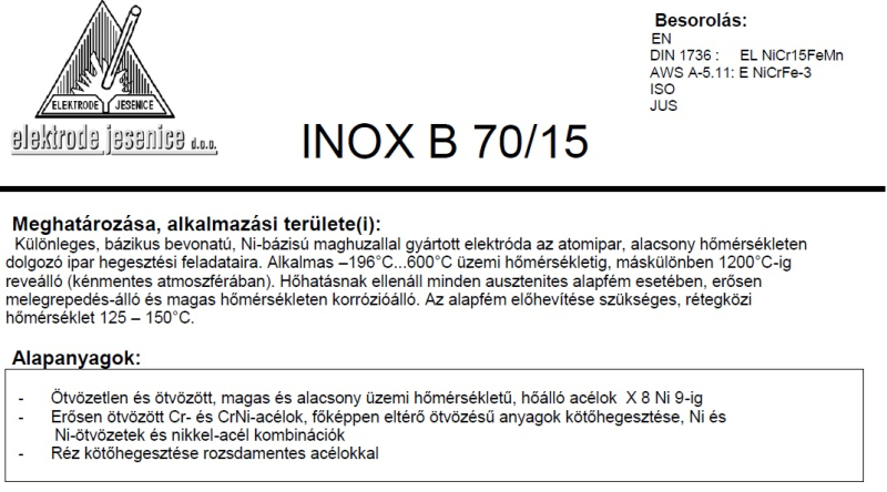 Elektróda INOX B 70/15 3.25 mm 4.5 kg (11153)