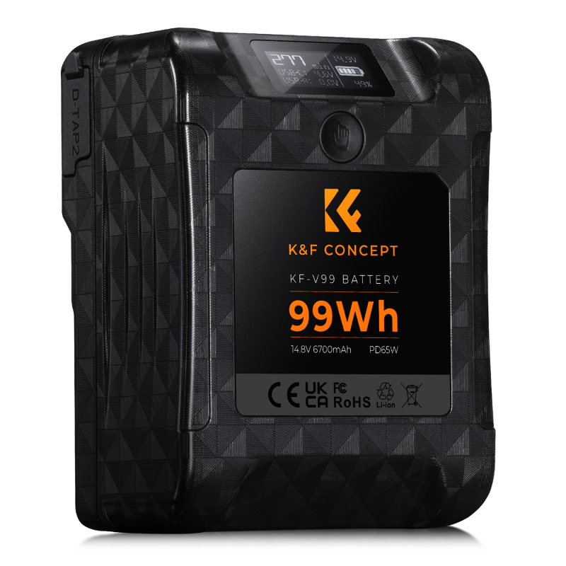 K&F Concept V-Mount akkumulátor, 99Wh, 14.8V, 6700mAH, PD65W, oled kijelző (KF-28-0024)