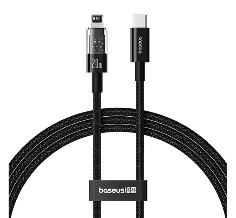 Baseus GEM adatkábel(G181629) (USB - lightning, 20W, PD gyorstöltő, cipőfűző, 200cm) FEKETE
