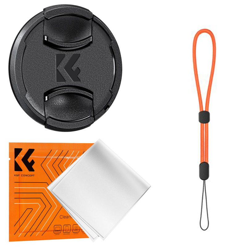 K&F Concept objektívvédő sapka zsinórral + törlőkendő, 52mm (KF-2068)