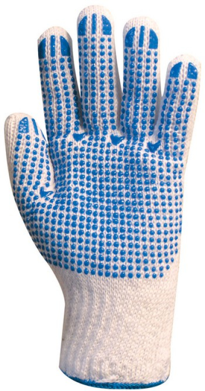 EP Kötött Pes/Pamut Fehér Férfi Kesztyű, Tenyerén Kékpettyes, 9-es (4349)