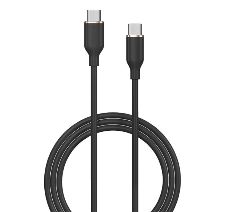 Devia JELLY adatkábel (Type-C - Type-C, 60W, gyorstöltő, 120cm) FEKETE