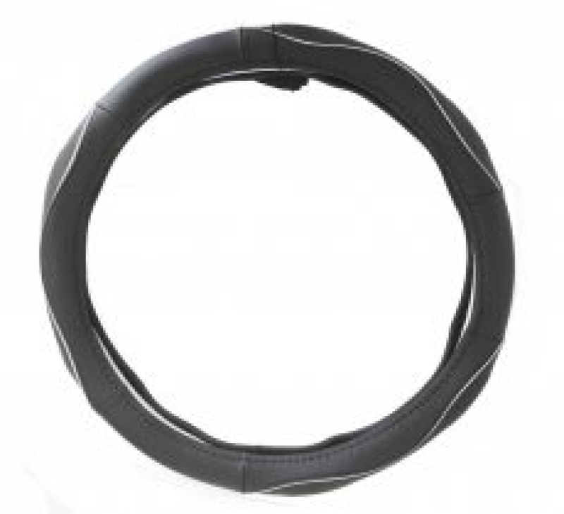 Valódi bőr kormányvédő 36-38 cm fekete-ezüst (KV-5057S)