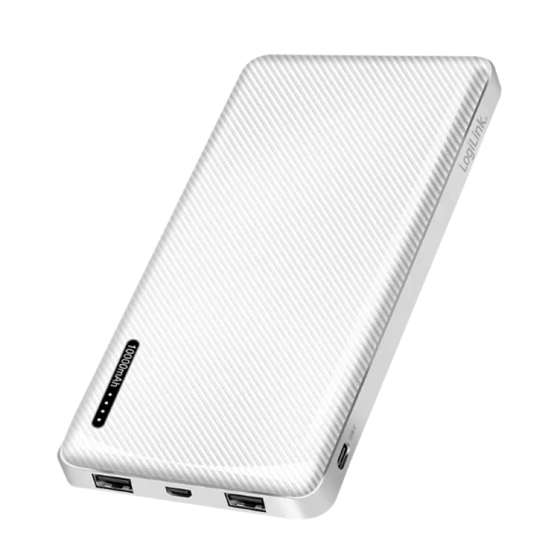 Logilink Power bank 10 000 mAh, 2x USB-A, USB-C, gyorstöltéssel, fehér