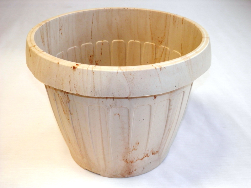 Virágtartó hordó alakú, 32 cm drapp, környezetbarát anyagból (366-Fa)