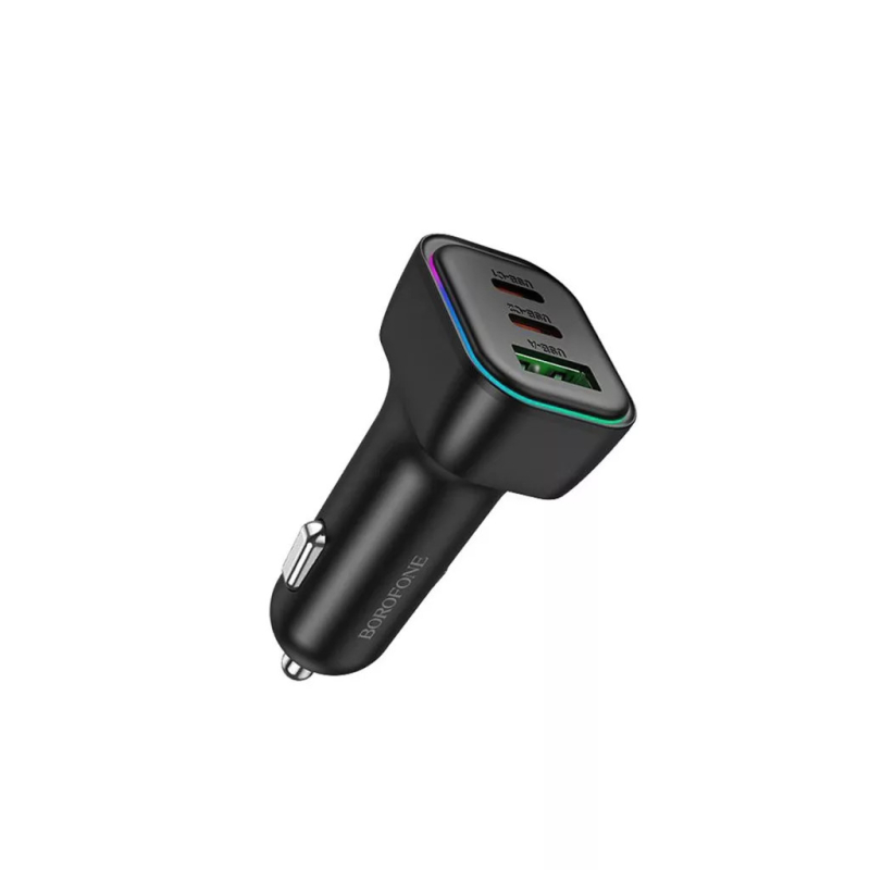 Borofone BZ28c Trophie 3x (USB - Type-C) Szivargyújtó Töltővég PD60W Fekete