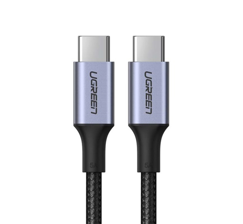 Ugreen adatkábel (Type-C - Type-C, 5A, PD gyorstöltő, 100W, 200cm, cipőfűző) FEKETE