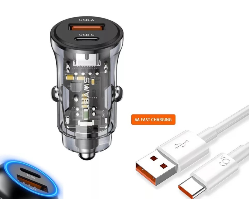 Gyors töltő USB/USB-C + Kábel USB/TIPE-C - 6A 20W 12-24V (08AC)