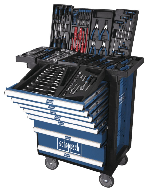 Scheppach TW 1000 - Műhelykocsi szerszámokkal, 7 fiókos, 263 db-os (5909304900)