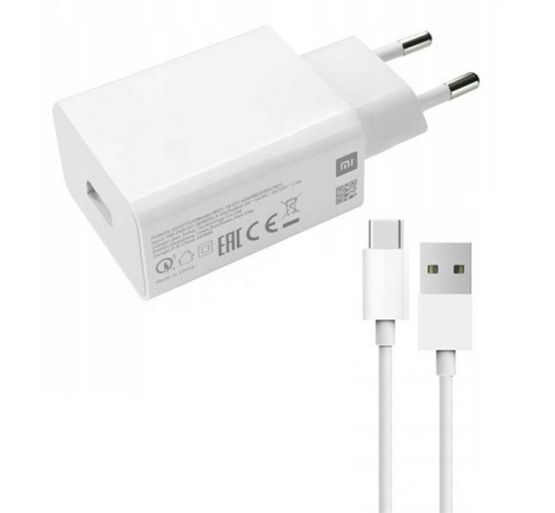 Xiaomi hálózati töltő USB aljzat (18W, gyorstöltő + Type-C kábel) FEHÉR