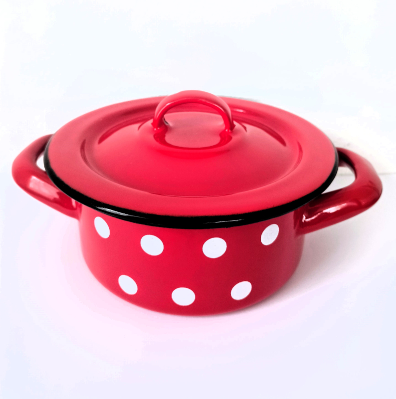 Bonyhádi pöttyös zománcozott lábas + fedő 12 cm