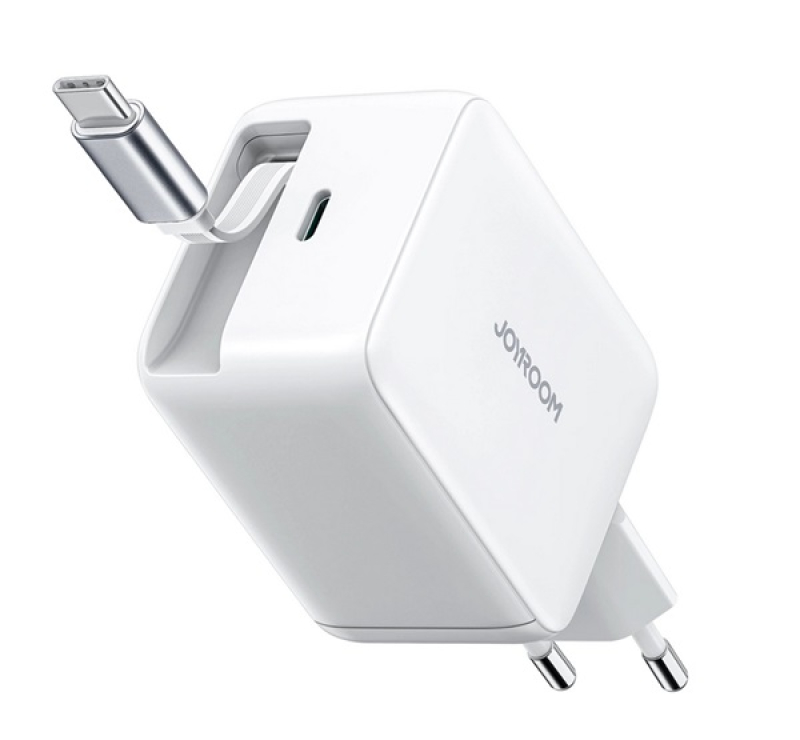 JOYROOM JR-TCL06 hálózati töltő Type-C aljzat (67W, GaN, gyorstöltő + fix Type-C kábel) FEHÉR