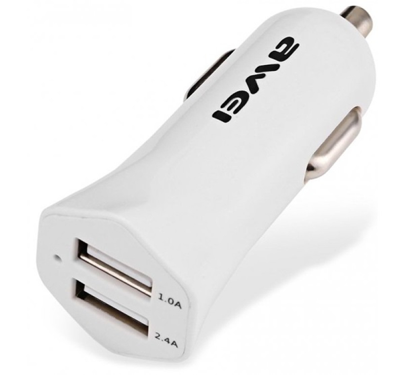 Awei autós töltő 2 USB aljzat (12W, gyorstöltő) FEHÉR