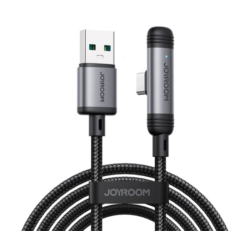 JOYROOM S-A56 ENJOYX SERIES adatkábel (USB - Type-C, 3A, gyorstöltő, 90 fokos, cipőfűző, 120cm) FEKE