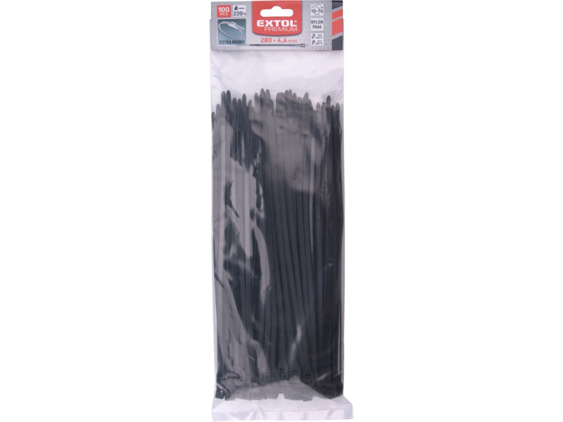 Extol Premium kábelkötegelő 4,6×280mm 100db, EXTRA, fekete nylon (8856234)