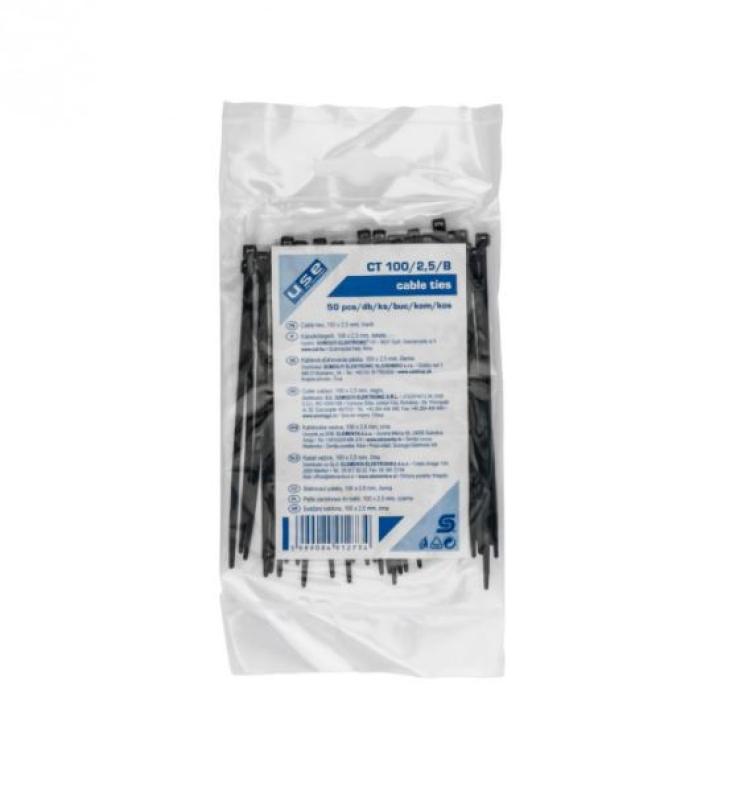 USE kábelkötegelő, 100 x 2,5 mm, fekete 50 db (CT 100/2,5/B)