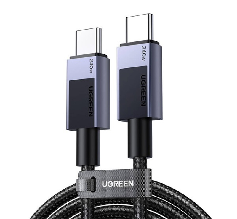 Ugreen L513 adatkábel (Type-C - Type-C, 240W, PD gyorstöltő 4.0, 200cm, cipőfűző) SÖTÉTSZÜRKE