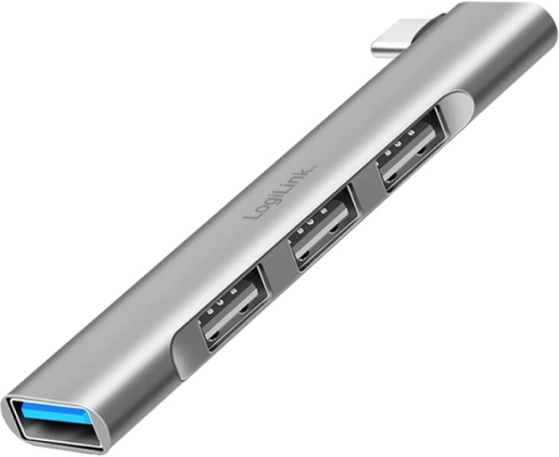Logilink Ultravékony, 4 portos USB-A hub, 18 W, 1x USB-A/F, 3x USB-A/F, alumínium