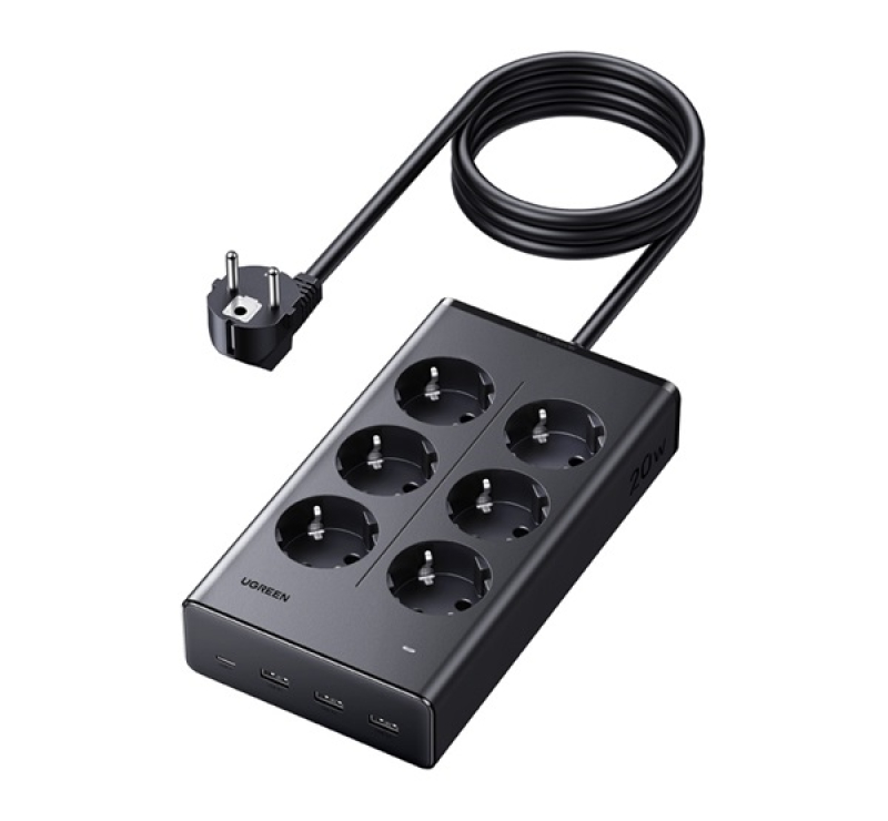Ugreen S622 hálózati elosztó 6 AC+3 USB+Type-C aljzat (20W, GaN, PD gyorstöltő 3.0 + 150cm tápkábel)