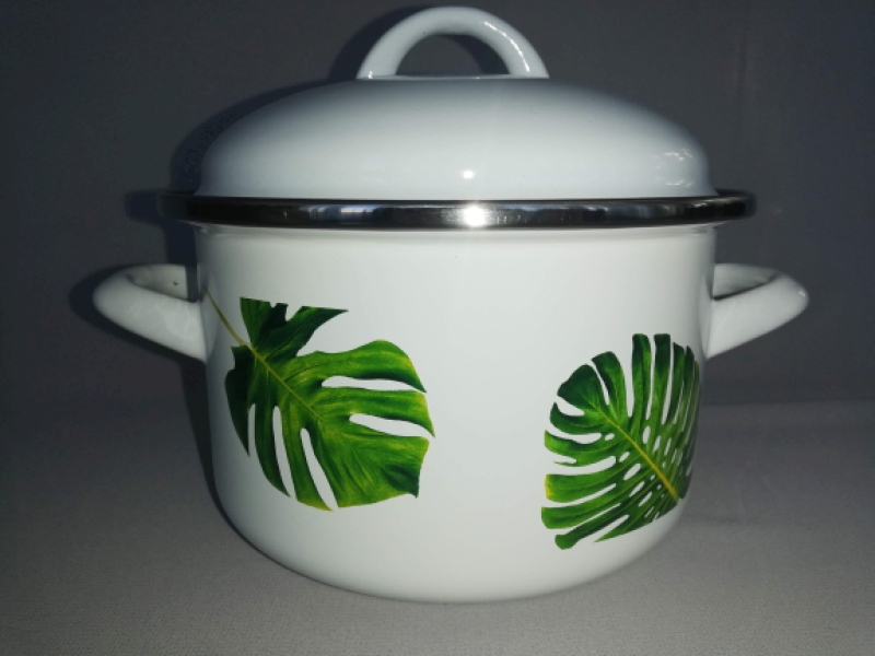 Bonyhádi Alice zöld levél mintás fazék fedővel, 20 cm