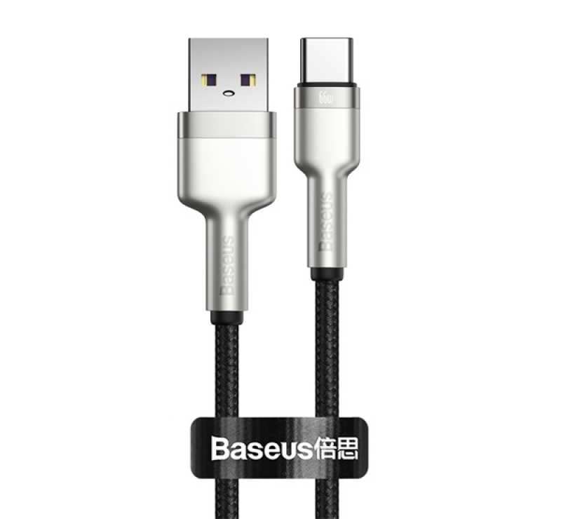 Baseus CAFULE adatkábel (USB - Type-C, 66W, PD gyorstöltő, 25cm, cipőfűző) FEKETECAKF000001