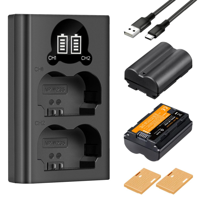 K&F Concept hordozható dupla USB-C akkumulátor NP-W235 töltő + 2db NP-W235 akkumulátor 2200mAh (KF-2