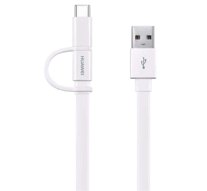 Huawei adatkábel (USB - microUSB/Type-C, lapos kábel, 150cm) FEHÉR