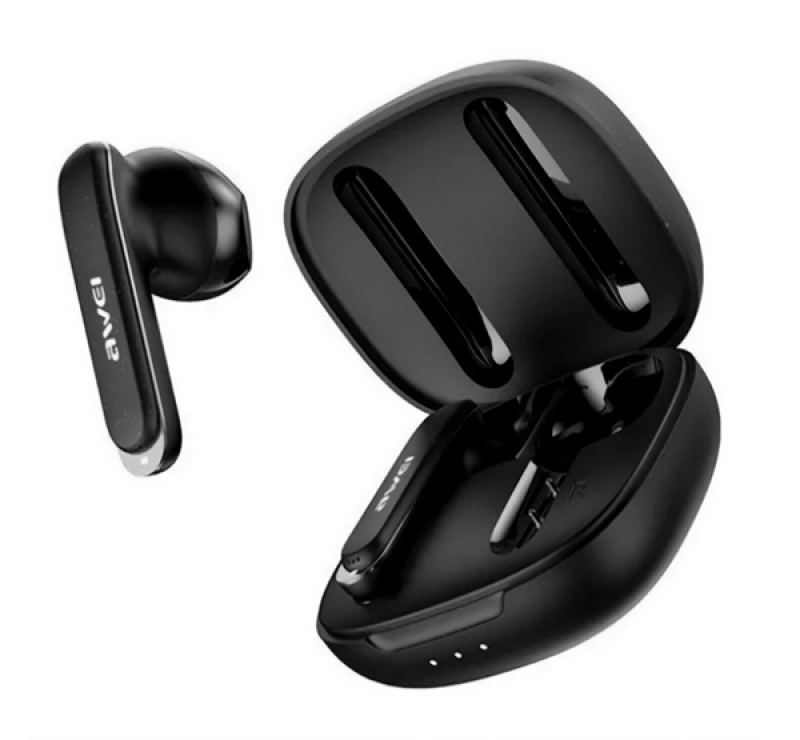 Awei T66 bluetooth fülhallgató SZTEREO (v5.3, TWS, mikrofon, vízálló, aktív zajszűrő + töltőtok) FEK
