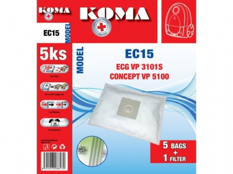 Mikrofilteres porszívó porzsák 5db/csomag + 1 db filter (EC-15)