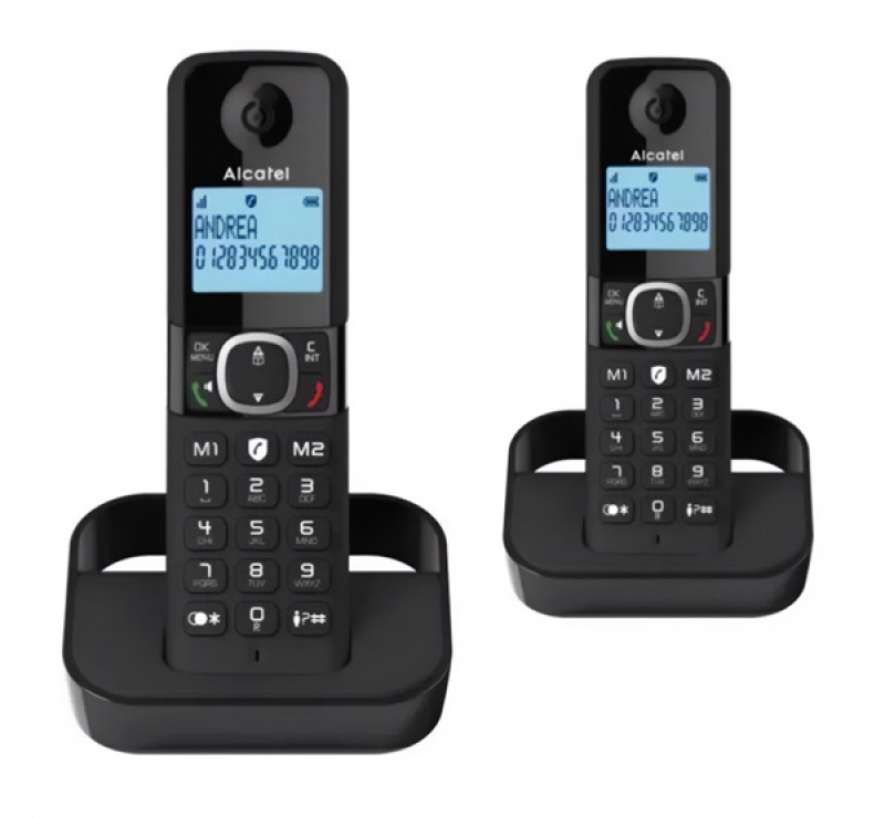 Alcatel F860 DUO telefon készülék (vezeték nélküli, 1 bázis, 2 kézibeszélő, kijelző, DECT) FEKETEF86